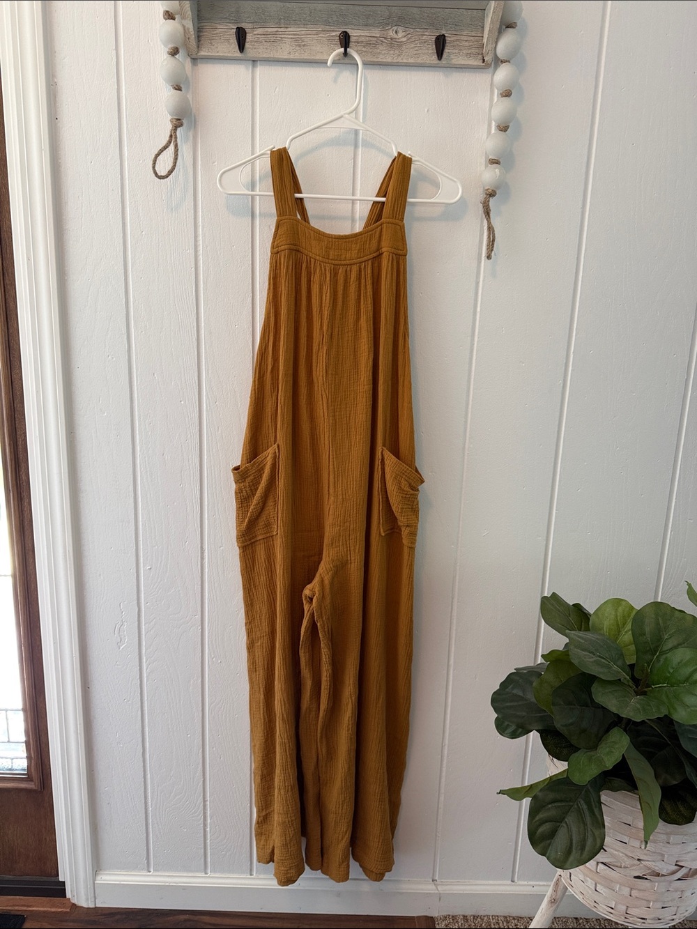 Ces Femme Mustard Wide-Leg Cotton Jumpsuit with Pockets